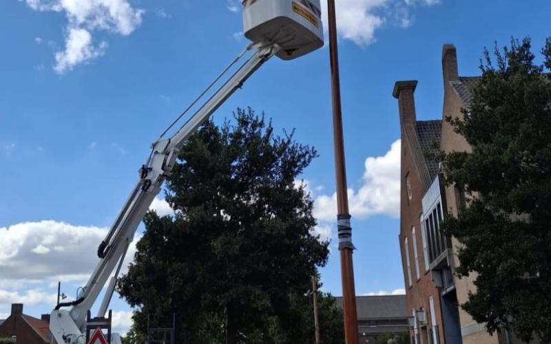 Houtnerf gelakte lichtmasten in Drunen