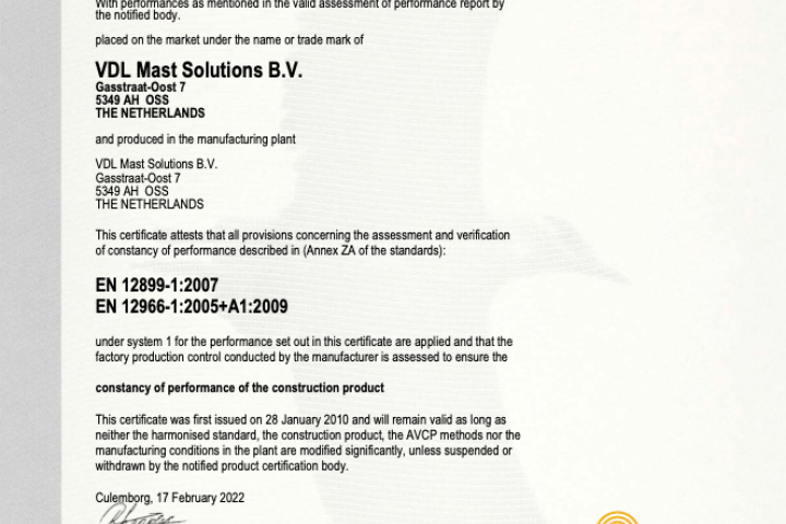 Certificate of Constancy of Performance