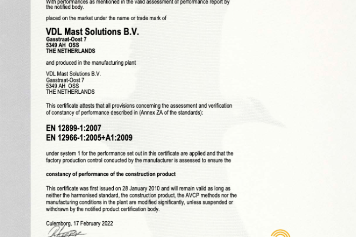 Certificate of Constancy of Performance